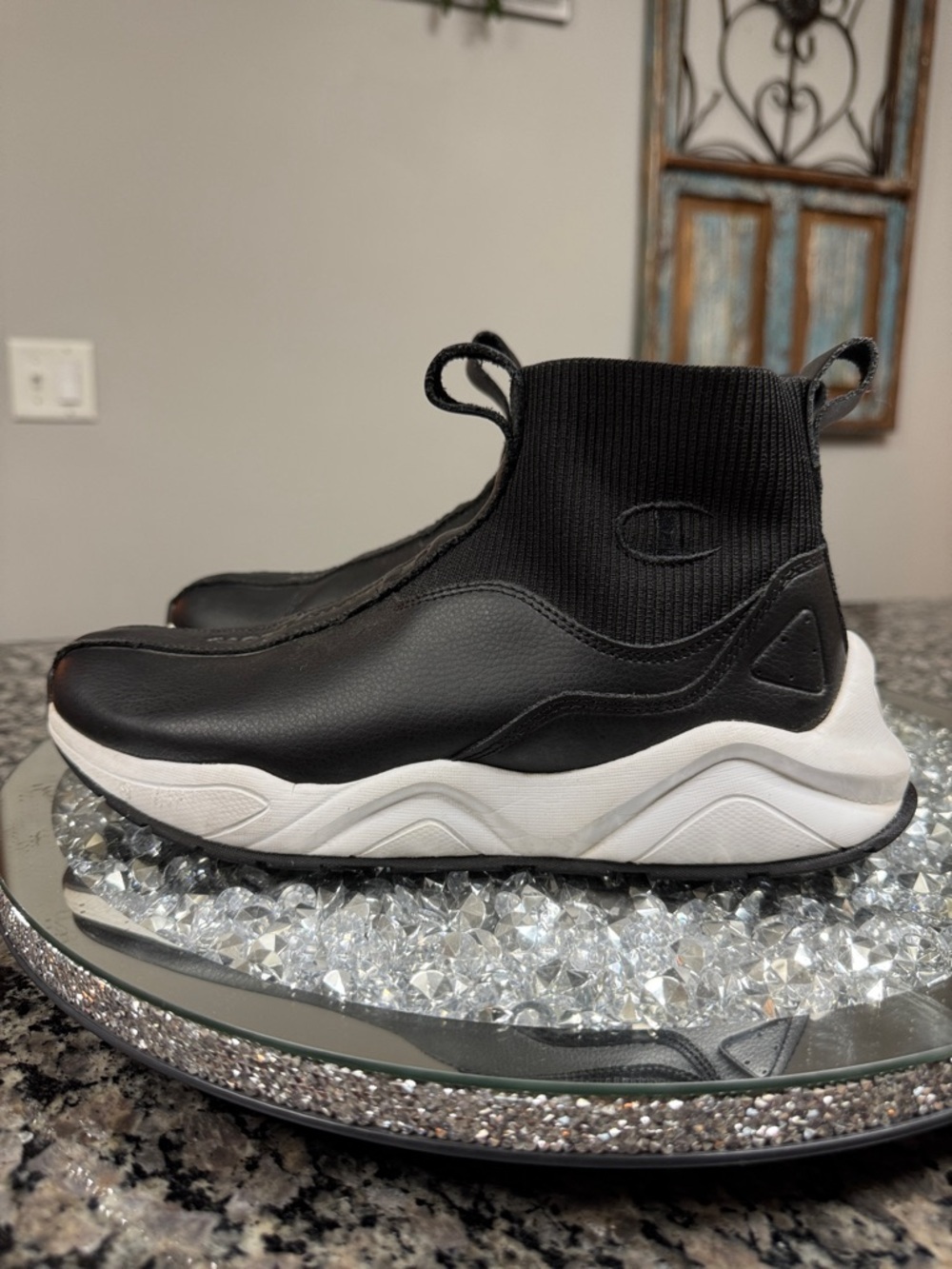 Champion leather Black and White High-Top Slip-On Sneakers 8 EUC
